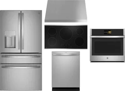 5 Piece Package Includes Refrigerator, Cooktop, Wall Oven, Hood And Dishwasher